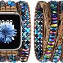 JR.DM Boho Beaded Watch Band Women Compatible with Apple Watch Band 38mm 40mm 41mm 42mm (S10) Emperor Stones Blue Bracelet Adjustable Handmade Braided Strap for iWatch Series 10/9/8/7/6/5/4/3/2/1/SE
