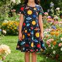 RAISEVERN Little Girls Dress Short Sleeve Casual Kids Summer Sundress for 2-9 Years (4-5T, Universe 1)