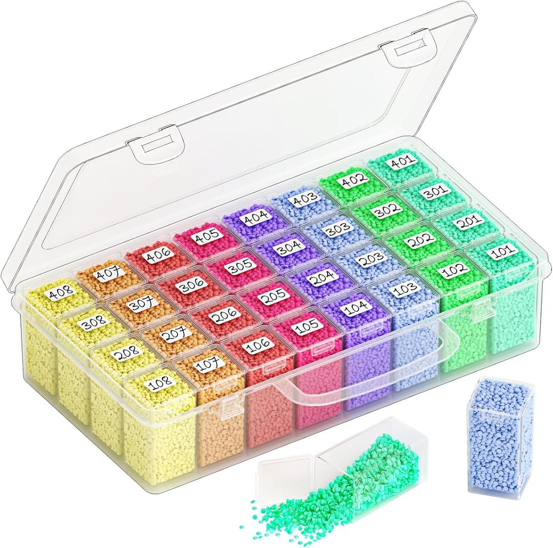 32-Grid Diamond Painting Storage Container, Transparent Square Diamond Art Storage Case, Suitable for Beads, Crafts, Nail Art, DIY