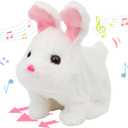 Hopearl Hopping Chubby Rabbit Interactive Electronic Pet Plush Bunny Toy with Sounds and Movements Animated Walking Wiggle Ears Twitch Nose Gifts for Toddlers Birthday, White, 7''