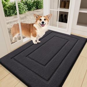 Smiry Dog Door Mat for Muddy Paws Indoor Entrance, Absorbs Moisture and Dirt Low-Profile Washable Front Door Mat for Floor Home Entryway (46x31 Inches, Dark Grey)