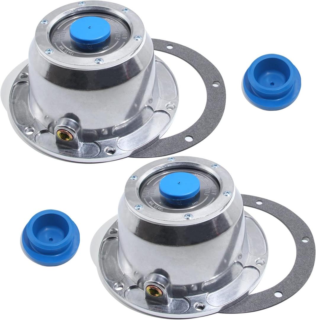 2pcs 343-4195 Aluminum Hub Cap for Trailer Axle, Replace 3434195 6 Hole Hub Caps with Side Pipe Plugs, Gaskets and Extra 4pcs Blue Rubber Plugs Replaces Stemco 343-4195