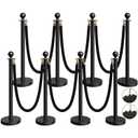 8 Pack Black Stanchions and Velvet Ropes Set, Stainless Steel Crowd Control Barriers, 6Pcs Black Ropes and Poles for Party Supplies,Photobooth Accessories, Prom,Birthday,Business,Wedding, Museums