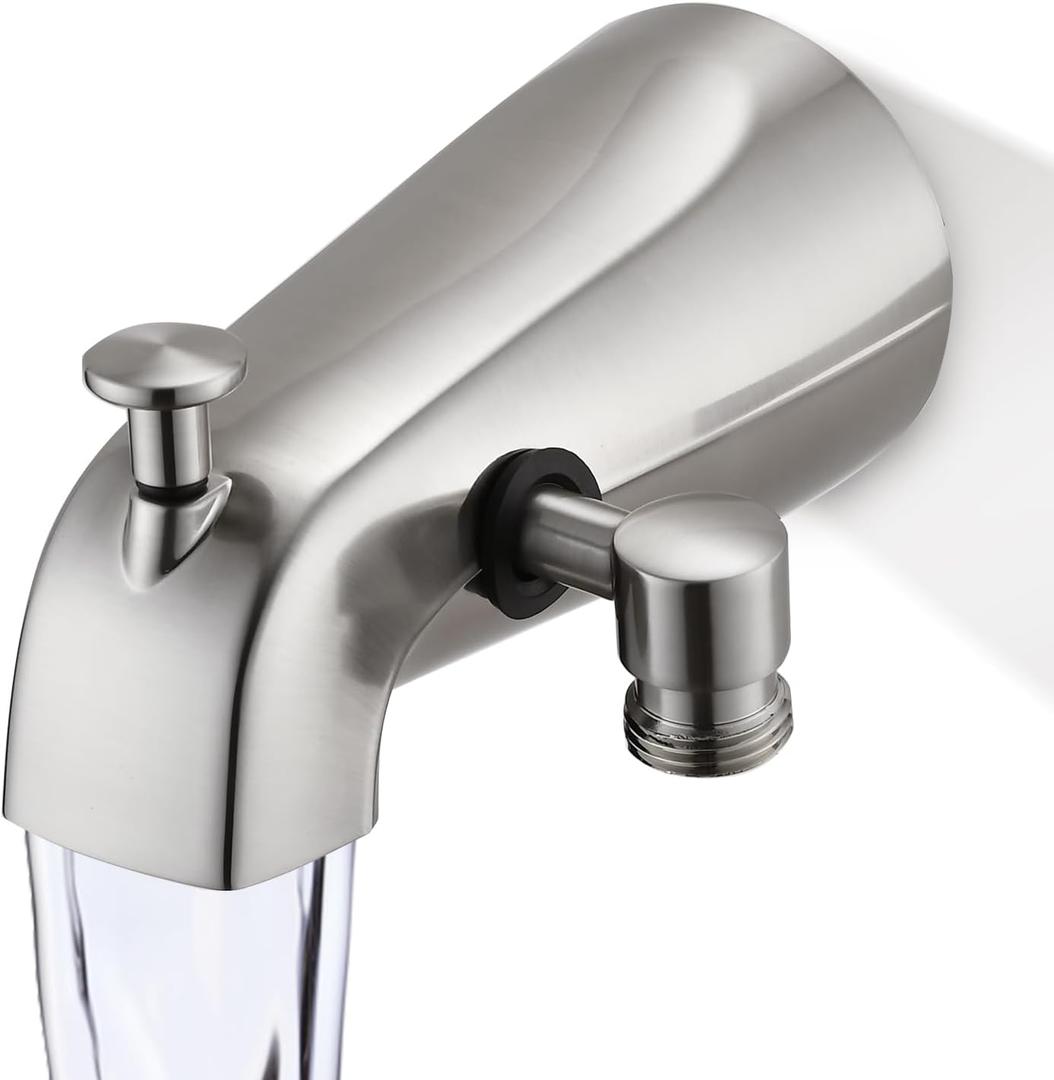 All Metal Tub Spout with Diverter Brushed Nickel, Fits 1/2 or 3/4" Threaded Pipes, Bathtub Faucet with Shower Diverter for Convenient Water Control