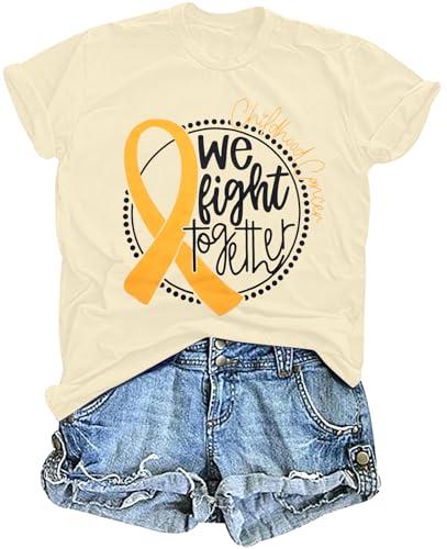 Childhood Cancer Awareness Shirt Women We Fight Together Shirt Gold Ribbon Pediatric Cancer Short Sleeve Tops Size L