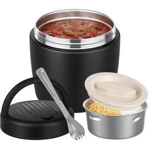 Thermo for Hot Food 32OZ, Vacuum Insulated Food Jar for Adults, Stainless Steel Soup Thermo Wide Mouth Leakproof Lunch Containers with Spoon for School Office, Black