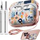 Inesore for AirPods Pro 3 Case 2025 with Lock, for Women Girly Floral Cute Case Compatible with Apple Airpods Pro 3rd Generation Cover, with Phone Stand, Keychain & Cleaner Kit-Blue Flower