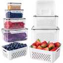 Freshmage Fruit Storage Containers for Fridge with Removable Colander, Airtight Food Storage Container, Dishwasher Safe Produce Saver for Refrigerator, Keep Berry Fruit Fresh Longer 6 pcs Large Clear