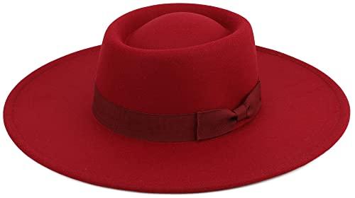 Pro Celia Big Wide Brim Women Fedora Hat (Oval-Wine Red)