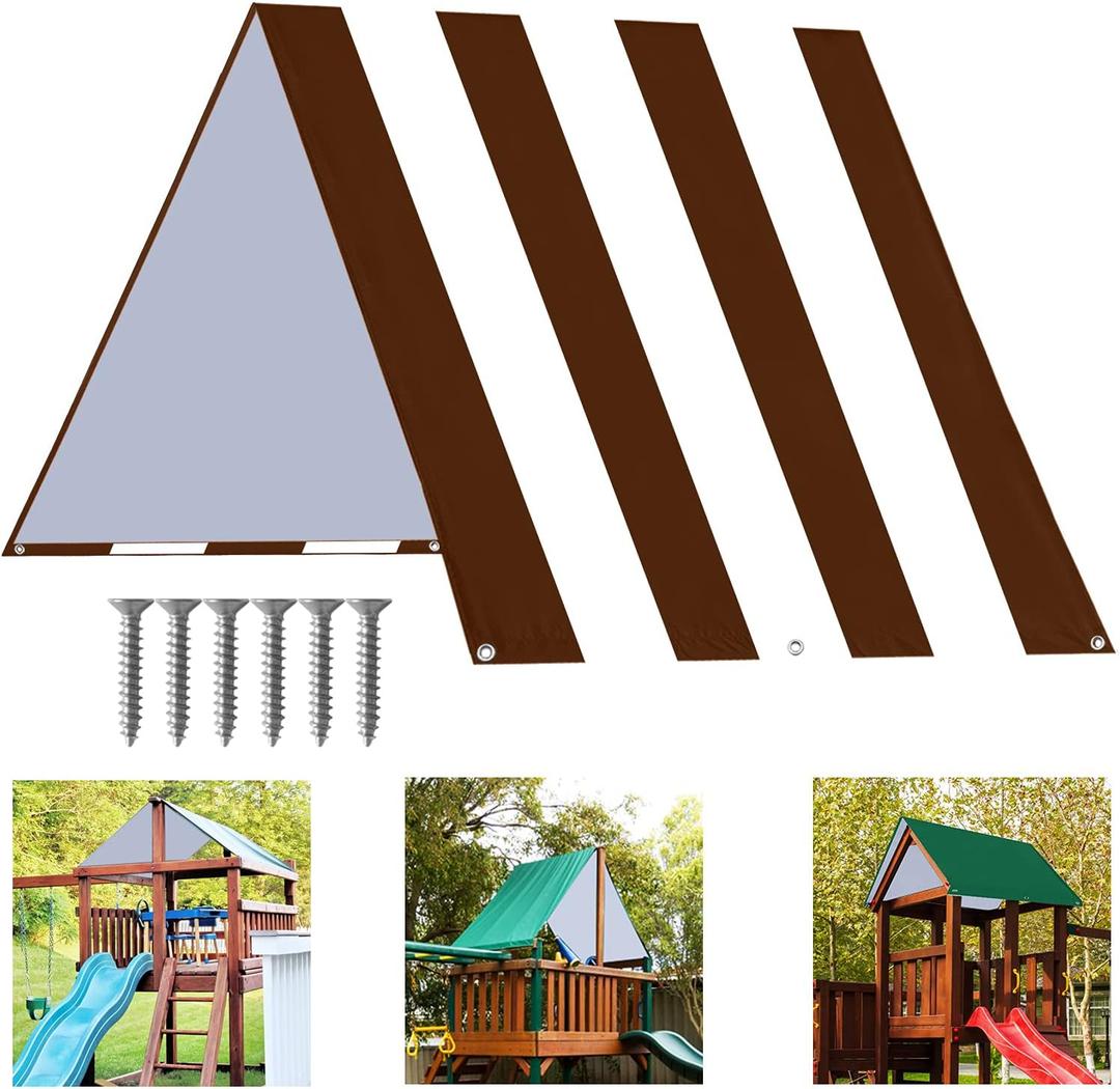 ABCCANOPY 52"X90" Swing Set Replacement Tarp for Playgrounds, Shade Screens (Brown/White)