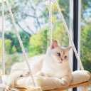 Cat Window Perch with IndustrialGrade Suction Cups  Solid Pine Wood Hammock Bed, Soft Cushion  42 lb Capacity for Cats Inside