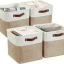 DECOMOMO Storage Cubes, 11x11 Cube Storage Bins, Baskets for Shelves (Beige & White, 4 Pack)