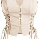 GORGLITTER Women's Sleeveless Western Cowgirl Rodeo Outfit Lace Up Vest Tops Pirate Renaissance Peasant Bodice 2025 (Medium, Apricot)