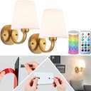 Peel and Stick Wall Sconces, Stick On Wall Sconces Battery Operated, Wireless Adhesive Wall Sconce with 10000mAh Battery Corn Bulb, No Drilling Wall Lamp for Bedroom Living Room (Brass)