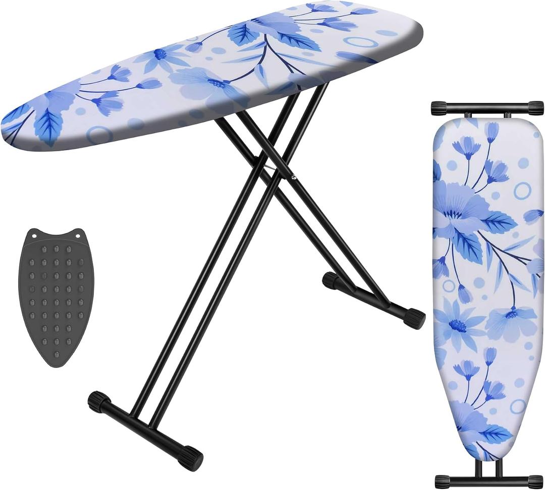 Ironing Board, Compact Ironing Board 13x43 Ironing Area with Extra Thick Heavy Duty Padded Cover, Stable Structure, Easy to Fold,Iron Mat, Brown