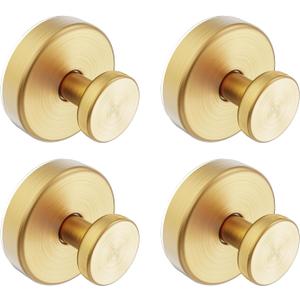Bntuk Suction Cup Hooks for Shower, Removable Towel Hooks for Bathroom Window Glass Door Wall, Bath Robe Looafh Hook for Hanging - 4 Pack, Gold