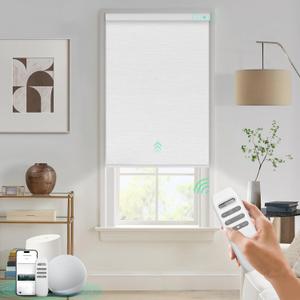 HeyBlinds Blackout Motorized Smart Blinds with Remote, Automatic Electric Shades for Windows (Moon Bay- White BO, 22" W x 72" H)