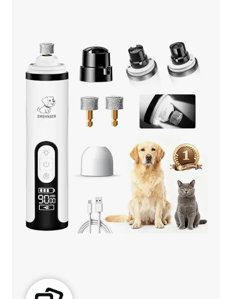 PleySyncz Silent Dog Nail Grinder, Cordless Grooming Pro Nail Grinder, USB Rechargeable Pet Nail Grinder, Painless Paws Grooming for Small Medium Large Dogs & Cats (2 Replacement Heads)