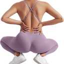 MOOSLOVER Women Strappy Backless One Piece Jumpsuits Tummy Control Padded Workout Rompers (Purple, S)