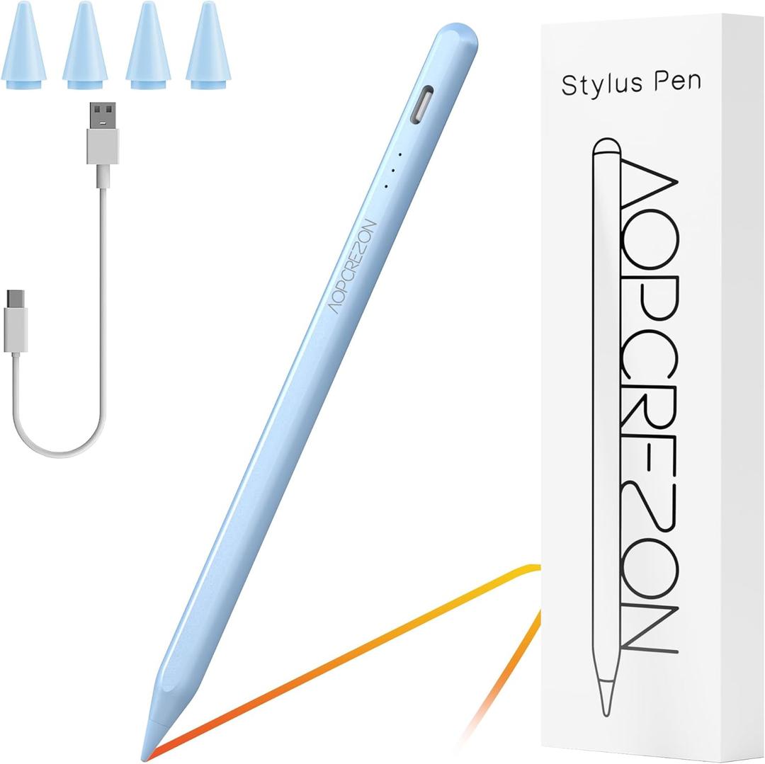 Stylus Pen for iPad,Palm Rejection Tilt Sensitivity Fast Charging Pencil Work for 2018 Or Later iPad 10/9/8/7/6th Gen,Pro 12.9&11",Air 5th/4th/3rd Gen,4 Replacement Nibs (Blue)