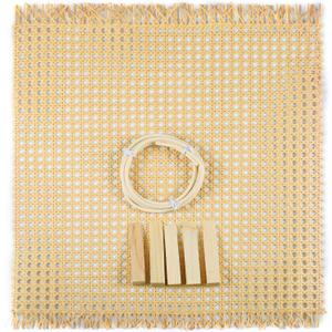 Leinuosen Pressed Cane Webbing Rattan Seat Repair Kit 24"x24" Mesh 8.2 Feet of #8.5 Spline & 5 Wooden Wedges for Home Decor Projects Furniture Caning Chairs Cabinets Beds