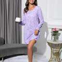 PNAEONG Women's Cotton Sleepwear Long Sleeves Nightgown Print Tee Sleep Dress (XXXL)