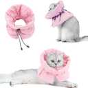 Cat Recovery Collar, Soft Adjustable Cone for Cats and Kittens, Lightweight Waterproof Elizabethan Collar for After-Surgery Care, Prevent Licking and Scratching, Neck Protector for PetsPink,M