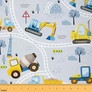 jejeloiu Excavator Fabric by The Yard Construction Vehicles Upholstery Fabric for Sewing Crafting Equipment Trucks Waterproof Indoor Outdoor Decor for Home DIY Projects 1 Yard (Yellow Blue)