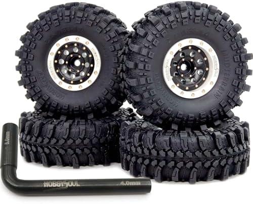 HOBBYSOUL 61 * 22.4mm Soft Sticky 1.0 Mud Terrain Tires Tyre & Brass 1'' beadlock Wheels Rims for RC Crawler 1/18 TRX4M 1/24 SCX24 Upgrades, HS701457