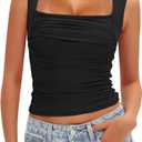 Darong Women's Padded Ruched Tank Tops Built in Bra Summer Double Lined Sleeveless Going Out Crop Tops Shirts (Black, M)