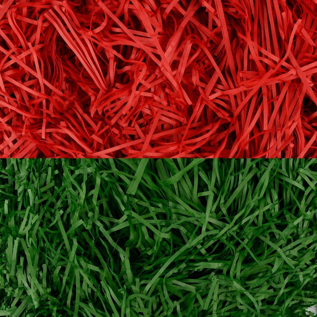 Qumenan 11.5 oz(330g) Christmas Grass Basket Filler Bulk Red Green Raffia Cut Paper Shred Fillers for Christmas Gift Wrapping Basket Filling Box Filling Party Decor