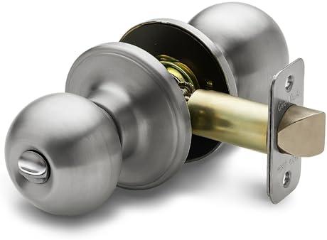 Copper Creek Privacy Interior Door Knob – ANSI Grade-3 Certified, Modern Heavy Duty Handle, Easy Install and Reversible for Bedroom, Bathroom & Closets – Satin Stainless (1 Pack)