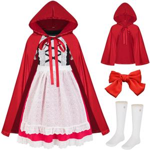 EBYTOP Halloween Costume for Kids Girls, Red Mini Dress With Cape and Accessories (3T(3-4yr))