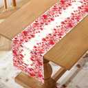 Valentines Day Table Runner, Watercolor Hearts Floral Border Linen Table Decoration, Romantic Farmhouse Holiday Decor for Dining Kitchen Buffet Party Wedding (72" x 13")