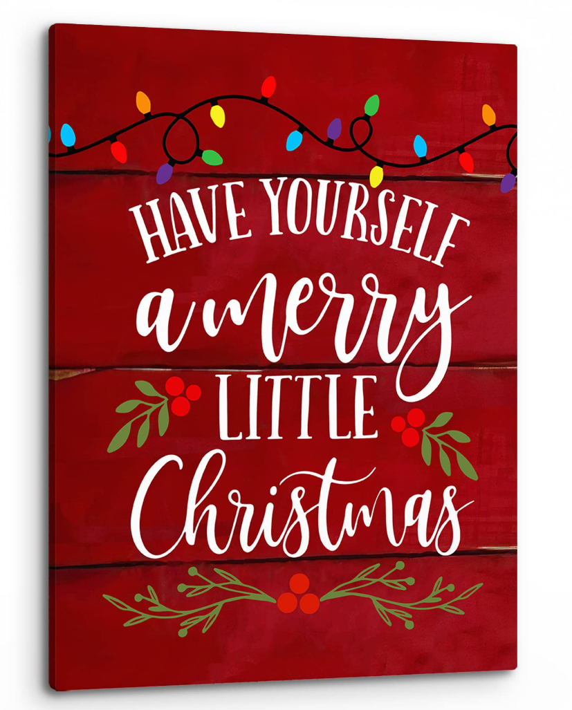 PHAMTE Have Yourself a Merry Little Christmas Wall Art,Christmas Canvas Wall Art,Red Rustic Festive Print Framed Canvas Painting Christmas Wall Art Home Kids Room Bedroom Decor 16x24 Inch