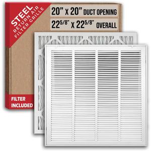 Fits 20x20 Duct Opening | Filter Included Steel Return Air Filter Grille by Handua [Removable Door] for 1-inch Filters | Vent Cover Filter Grill | White | Outer Dimensions: 22 5/8"W X 22 5/8"H