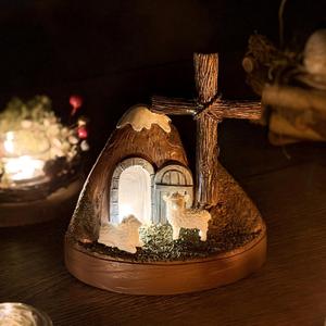 Tomb Easter Scene and Christian Cross Decoration, He is Risen Tomb Sculpture, Jesus Easter Decor, Jesus Nativity Scene Decoration for Religious Decorations, Home Office Tabletop, Shelf Decor