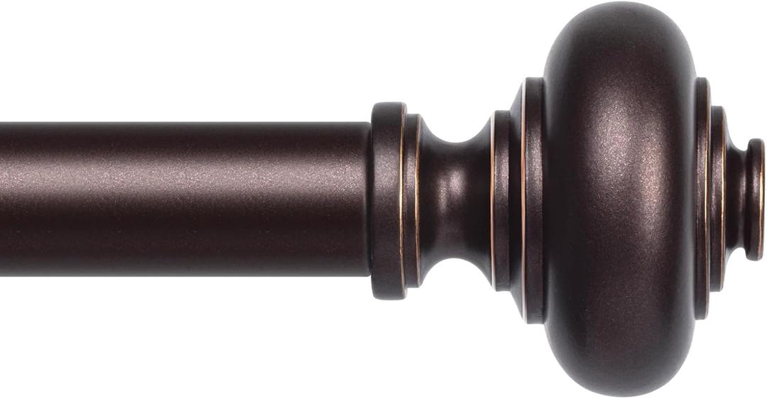 Bronze Curtain Rods for Windows 48 to 84 Inch, Decorative Heavy Duty Single-Side Adjustable 1'' Antique Brown Curtain Rod, Vintage Rustic Metal Drapery Pole for Farmhouse Bedroom Living Room