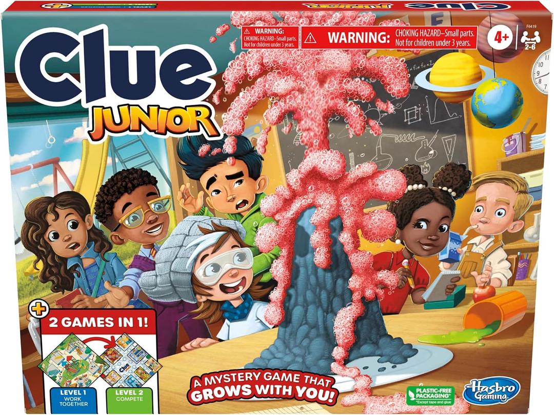 Hasbro Gaming Clue Junior Board Game | 2-Sided Gameboard, 2 Games in 1 | 2 to 6 Players | Mystery Games for Kids | Back to School Gifts | Classroom Preschool Games | Ages 4+, compact, medium-small