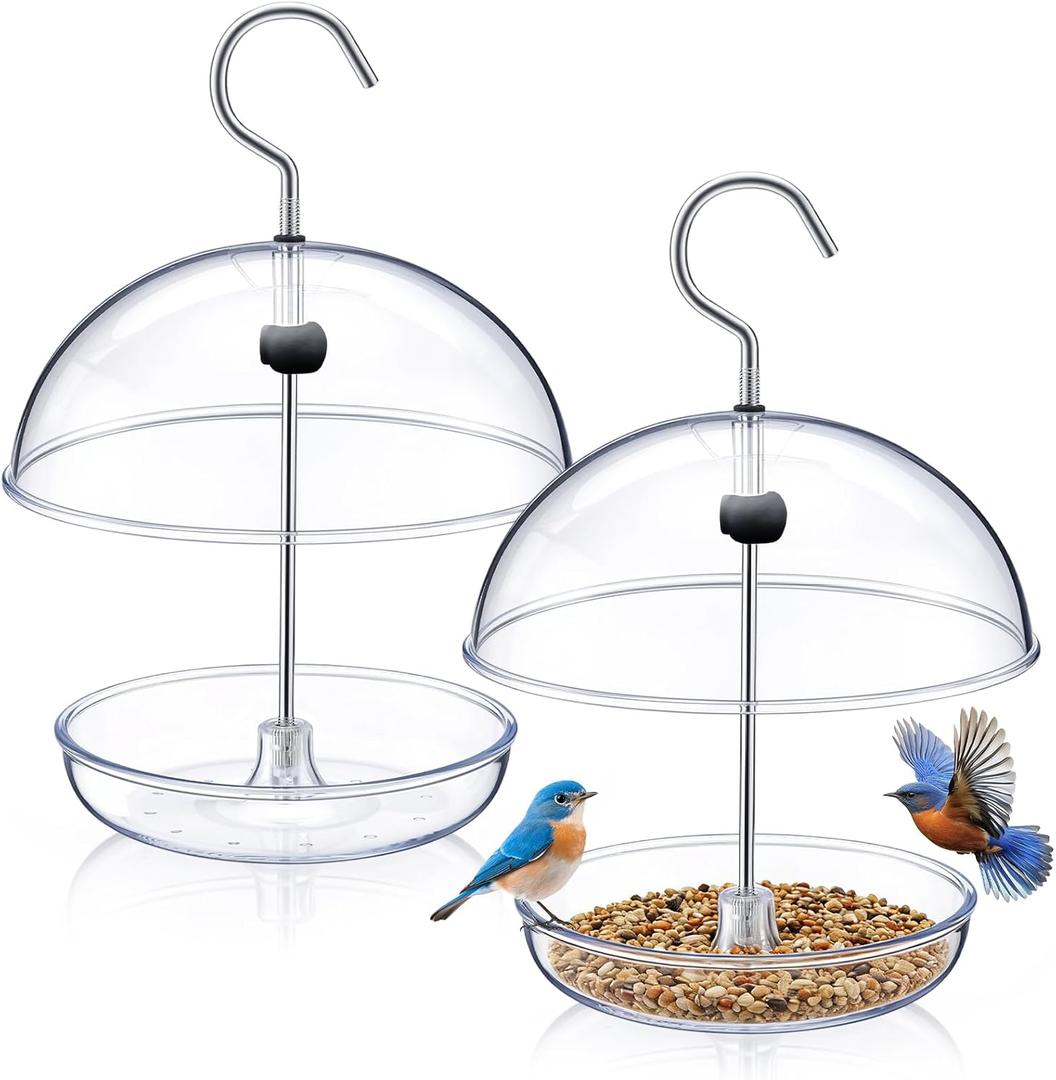 2 Pcs Dome Platform Bird Feeder Adjustable Small Bird Feeders for Outdoor Hanging 360° Bluebird Feeder for Mealworms with Weatherproof Dome Can Be Filled with Seed Attract Bluebird Cardinal