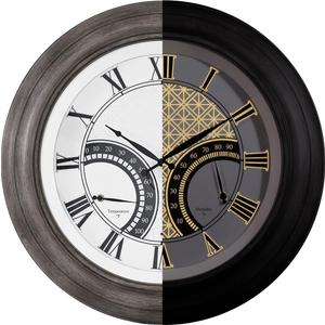 24 Inch Outdoor Clocks Waterproof,Large Outdoor Wall Clocks for Garden Patio Pool, Modern Lighted Metal Clock Battery Operated with Thermometer&Hygrometer, Gray Oak Wooden Non Ticking