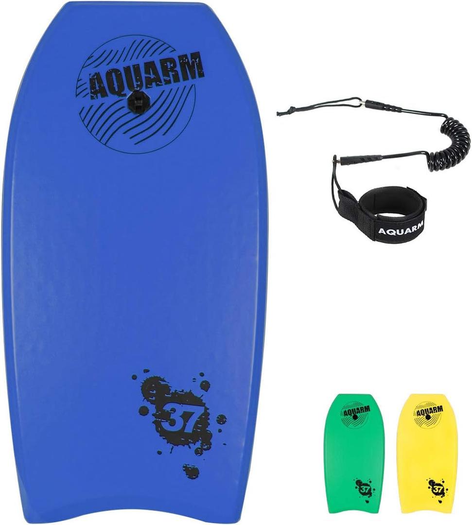 Bodyboard with Wrist Leash 37-inch Lightweight Body Board with EPS Core and High-Speed Slick Bottom Surface, Perfect Surfing for Kids Teens and Adults