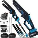 Cordless Pole Saw and Mini Chainsaw, 8-Inch, 16 Ft Reach 2 batteries, 175° Pivoting Head, Auto Oiler, Tool-Free Tensioning, Shoulder Strap, and Safety Gear