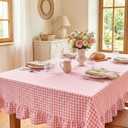 Mindsoft Light Pink Gingham Ruffled Tablecloth 70 x 52 Inches Rectangle Cotton Linen Checkered Table Cloth Buffalo Plaid Farmhouse Vintage Decorative Tablecover for Picnic Kitchen Dining Home Party