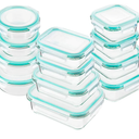 Bayco Glass Food Storage Containers with Lids, [24 Piece] Meal Prep, Airtight Bento Boxes, Leak Proof (12 lids & 12 Containers) - Blue