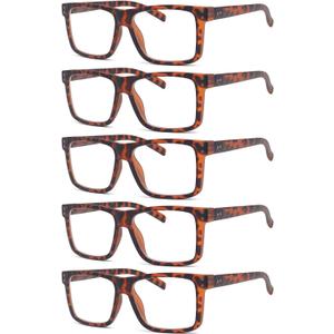 Eyekepper 5-pack Oversized Reading Glasses Square Large Frame Readers for Men and Women - Tortoise +1.00