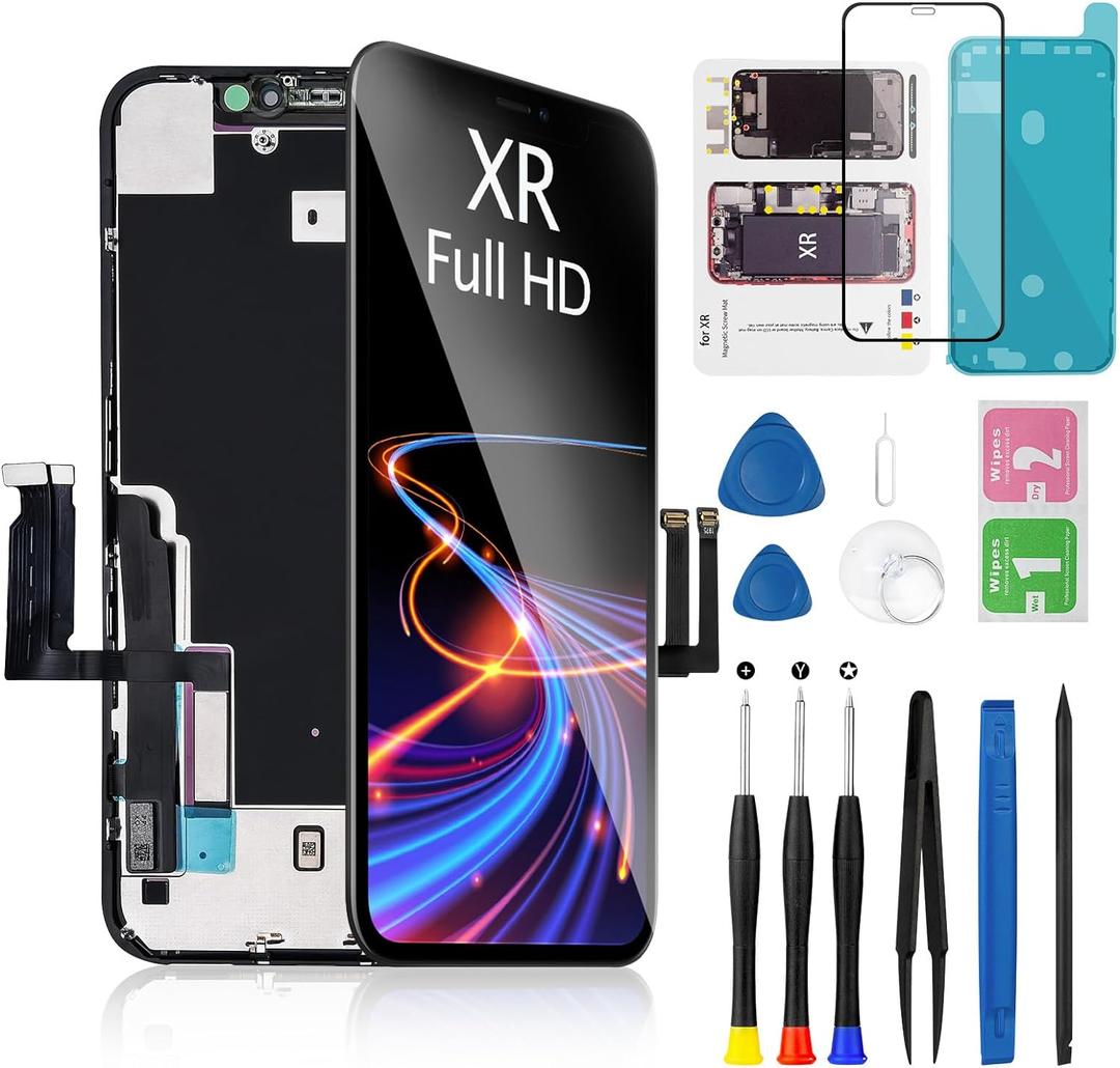 for iPhone XR Screen Replacement 6.1 Inch Black, MrR.OMW 3D Touch LCD FHD Display Digitizer Frame Assembly for A1984, A2105, A2106, A2108 with Repair Tools Kit (for XR (6.1 Inch))