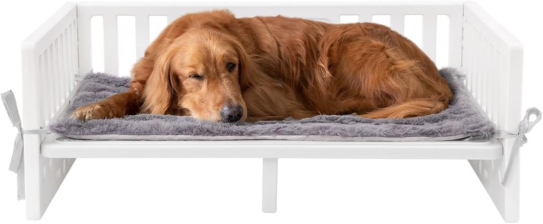 Cooling Elevated Dog Bed for Large Dogs Indoor Outdoor, Raised Acrylic Pet Cot with Breathable Mesh & Plush Washable Mat, Easy to Clean