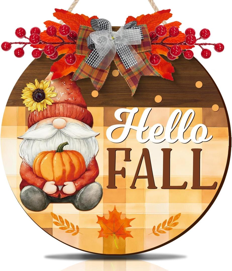 Hello Fall Decor Sign Pumpkin Welcome Signs Warming Autumn Wooden Front Door Signs for Home Decorations 12x12 Inch