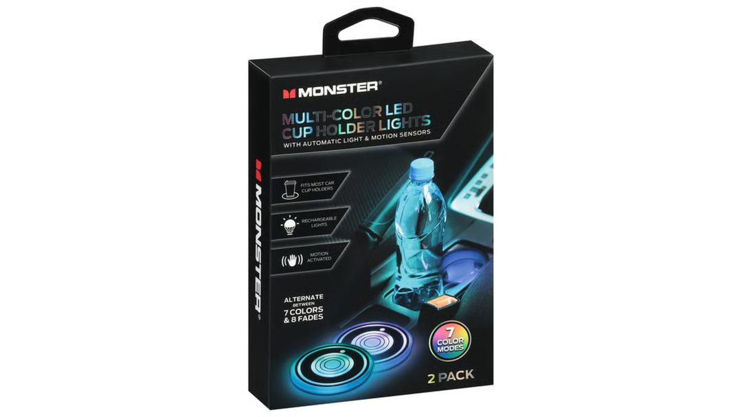 Monster Multicolor LED Cup Holder Lights, 2-Pack